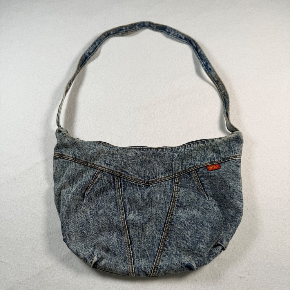 Vintage Mitzi Acid Wash Denim Hobo Shoulder Bag Blue 80s Retro Western Boho - Picture 2 of 12